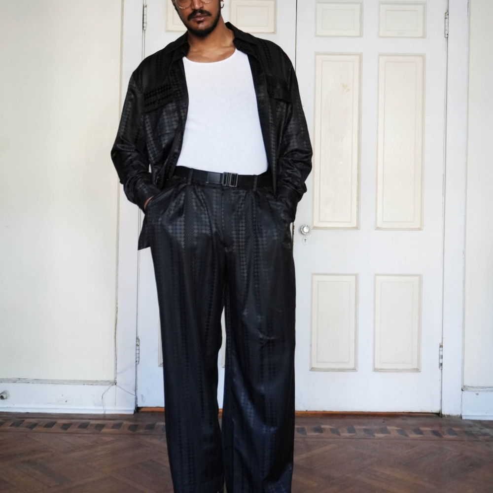 Marche Rue Dix Gamble Noir Satin Jacquard Shirt/Pants - Picture 2 of 15